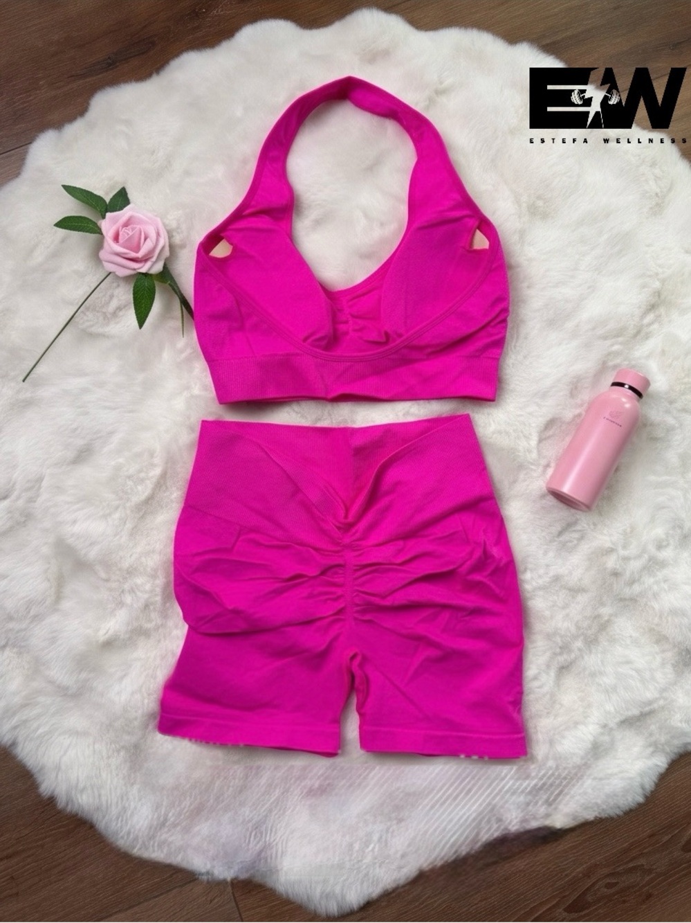 High-Rise Ruched Pink Bike Shorts — Seamless Active Fit